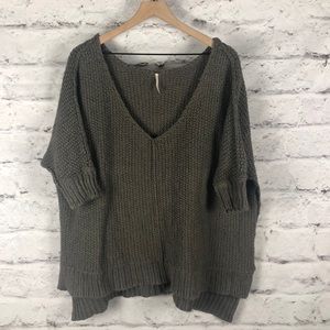 Free People High Low V-Neck Oversize Sweater Sz S